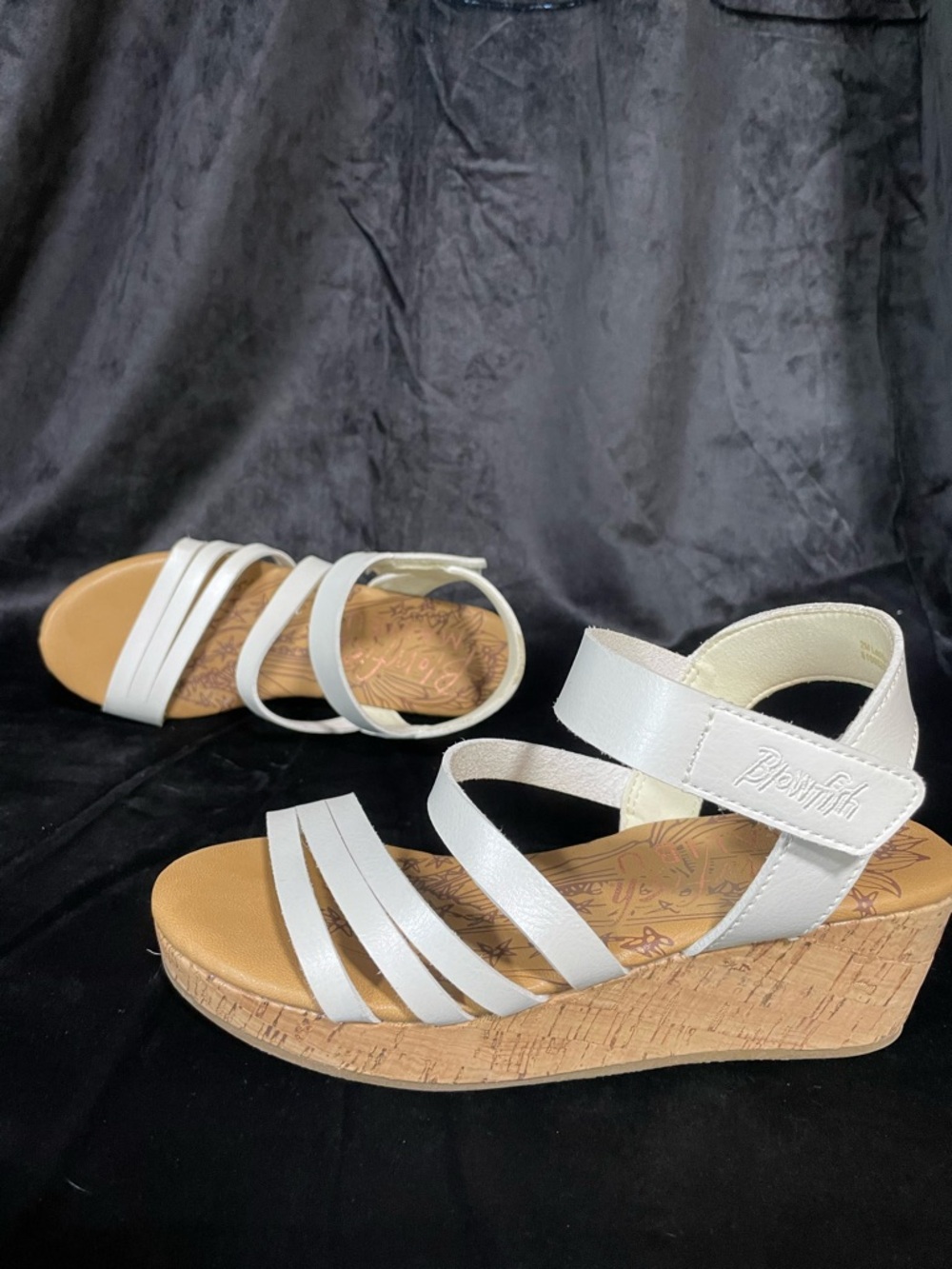 Blowfish White Multi-Strap Cork Wedge Sandals